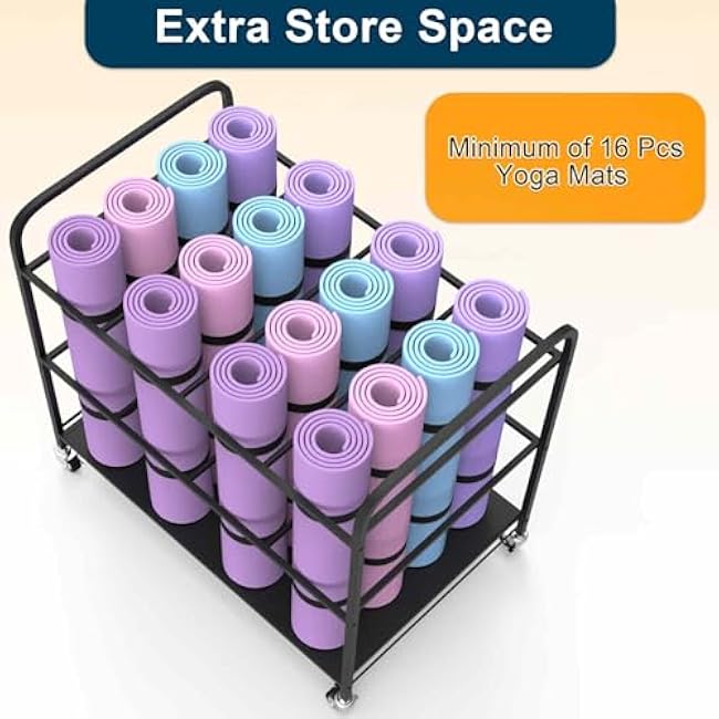 Yoga Mat Rack Storage Cart Basket Home Gym Storage Organizer Rack Equipment Weight Rack for Yoga Block, Foam Roller, Resistance Band, Dumbbell, Kettlebell (Black)