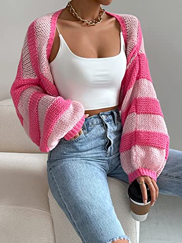 GORGLITTER Women's Color Block Striped Bolero Shrug Sweater Long Sleeve Open Front Crop Cardigan Top Outerwear4
