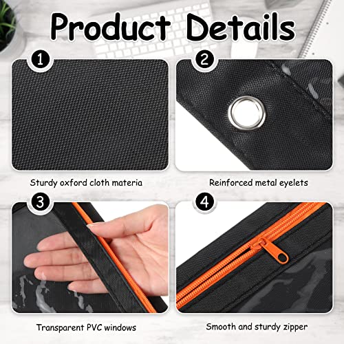 64 Pack Pouches 3 Ring Binder Case Oxford Cloth Pencil Bag With Clear Window And Zipper Pulls For Adults Office Storage Supplies Favors (Black With Colorful Zip) #TOP3