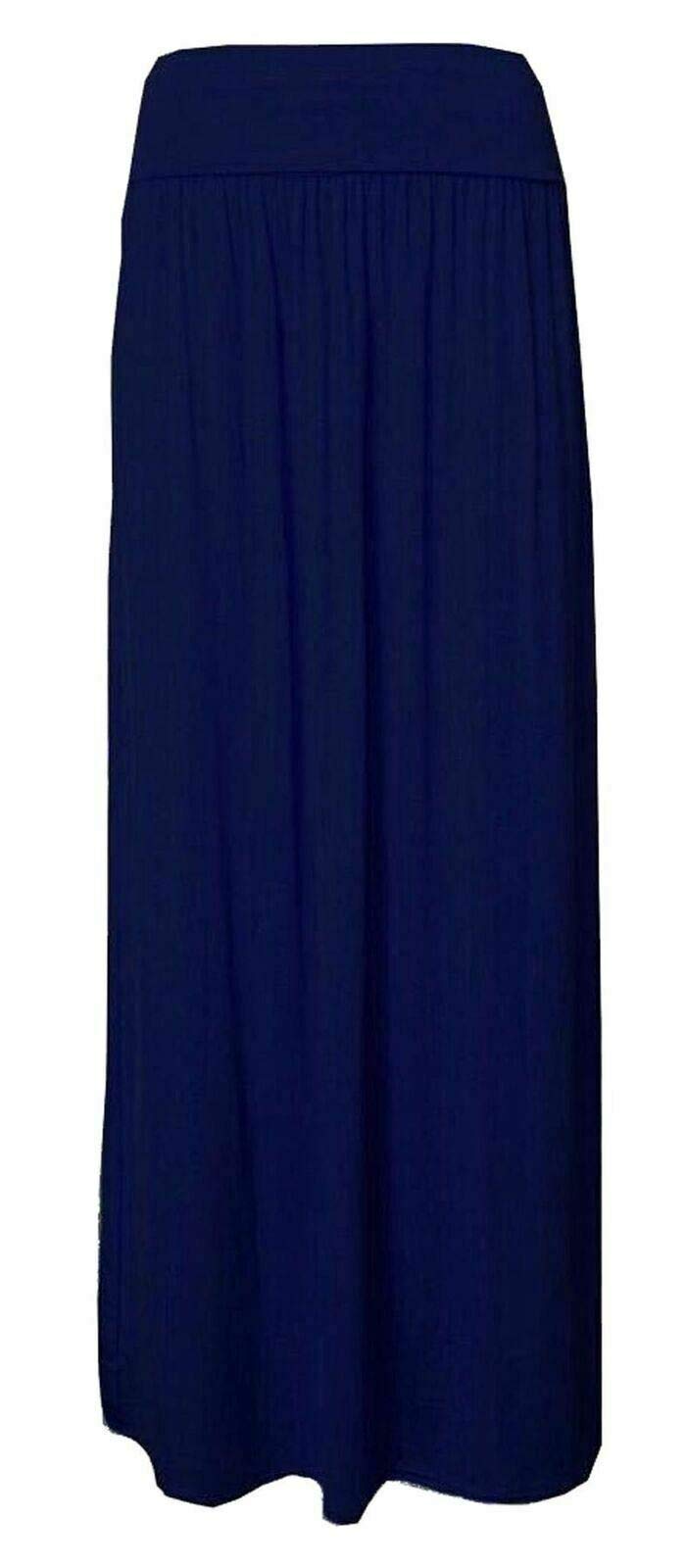 Fashion 7Star Women's Navy Stylish Comfy Fold-Over Flare Long Maxi Skirt Fold Over High Waist Gypsy Maxi Skirt ( Uk 24-26)