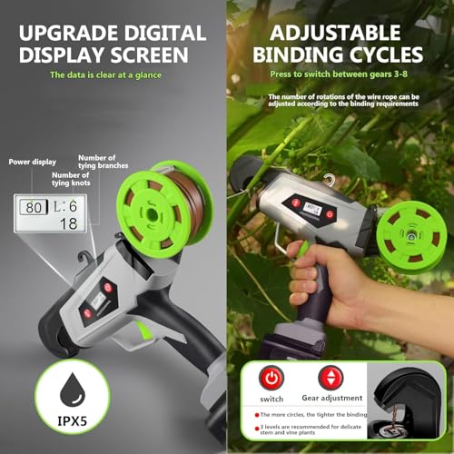 Atadora eléctrica de plantas para enredaderas de jardín, diámetro máximo del paquete de 1 pulgada, ideal para frambuesas y tomates