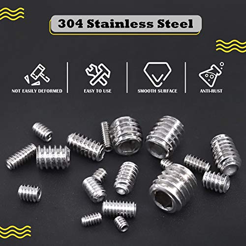 Hilitchi 240Pcs 19Sizes SAE Stainless Allen Head Socket Set Screws Grub Screw Bolts Assortment Kit Internal Hex Drive Cup-Point Screws with 7 Hex Wrenches