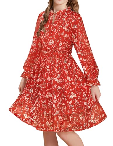 Image of GRACE KARIN Girls Fall Long Sleeve Dress Formal Party Holiday Smocked Waist Midi Dresses 5-12Years