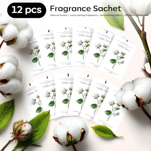 Image of MYARO 12 Packs Scent Sachets for Closet Clothes Storage - White Cotton Fragrance Long Lasting Home Air Freshener Odor Deodorizer