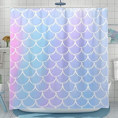 Mermaid Scales Shower Curtains for Girls Bathroom Accessories Decor, Colorful Under The Sea Pink and Blue Purple Mermaid Princess Kids Curtain Bath Bathtub Home Fantasy Ocean Decoration - 72x72 inch Cover