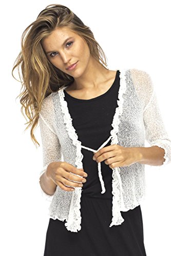 Back From Bali Womens Sheer Shrug Cardigan Sweater Ruffle Lightweight Knit Cream One Size