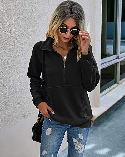 Image of PRETTYGARDEN Women's Casual Long Sleeve Zipper Sweatshirt Drawstring Loose Quarter Zip Pullover Tops with Pockets