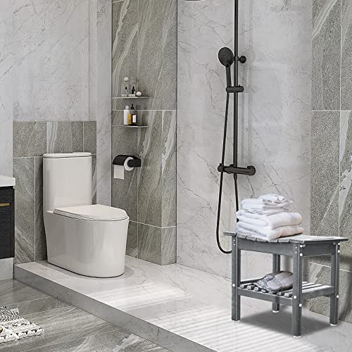 Shower Bench With Storage Shelf, Hdpe Material Waterproof, Bathtub Side Table, Suitable For Bathroom Shower Stool, Suitable For All Ages, 19.3X11.8X17.3 Inches (Grey) #TOP5