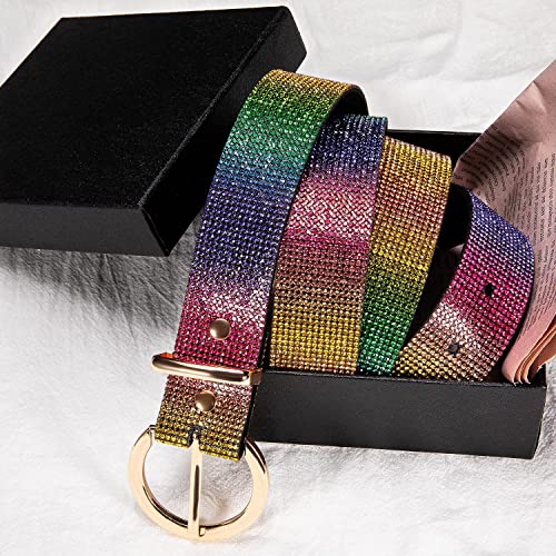 Dubulle Women's Multicolor Shiny Rhinestone Belt Party Fashion Accessories Single Prong O-Ring Buckle Belt Jeans Belts #TOP1