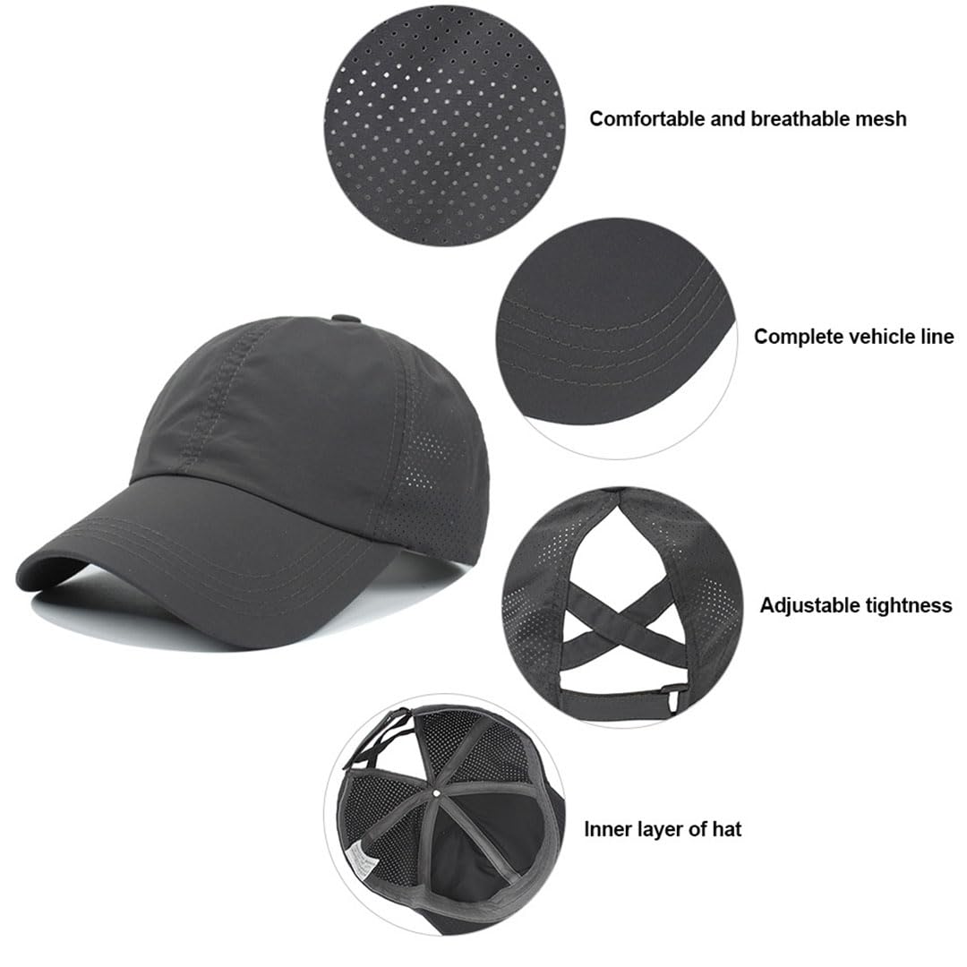 Gorra de Béisbol Mujer Cola de Caballo Verano Transpirable Gorra Secado rápido del Deporte Ponycap de High Messy Bun Ajustable Buckle — view 6