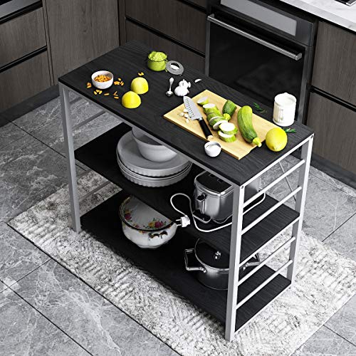DlandHome Isla de Cocina/Estantería de Cocina Estante para Microondas Estante de Baker con 3 Estantes Estantería de Almacenamiento para Garaje Estante de Metal y Madera, Negro