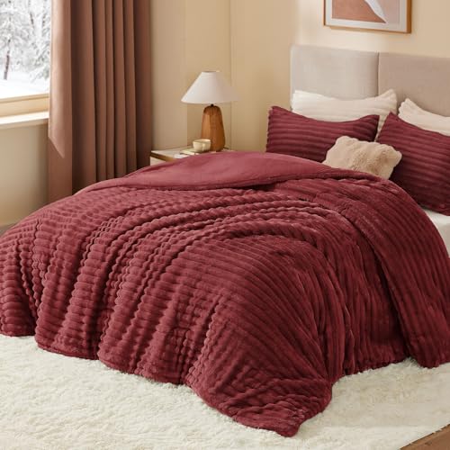 Image of BEDELITE Fleece Twin Comforter Set -Super Soft & Warm Fluffy Burgundy Bedding, Luxury Fuzzy Heavy Bed Set for All Season with 1 Pillow case