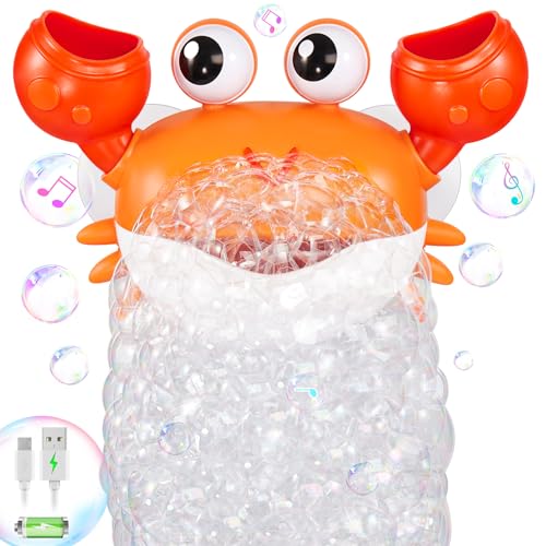Image of Gigilli Crab Baby Bath Toys, Rechargeable Bath Bubble Machine for Toddler Easter Basket Stuffers, Bathtub Bubble Maker with Music for Kids Ages 1-3 6-12 12-18 Months Boys Girls 1st Birthday Gifts