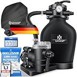 KESSER® Sandfilteranlage mit Pumpe & 1200g Filterbälle | Poolfilter 600W | Sandfilter für Pool 13200L/h Durchfluss | Tankvolumen bis 30kg Sand | 7-Wege Ventil mit Druckmanometer, Abdeckung & Zubehör