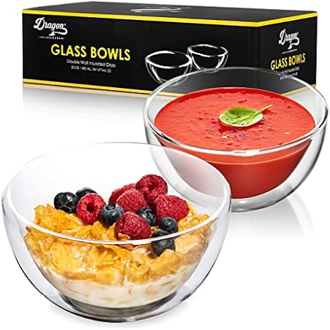 Dragon Glassware Double Wall Glass Bowl Set Cover