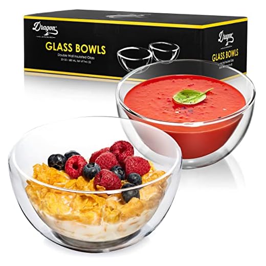 Dragon Glassware Cereal and Soup Bowls, Insulating Double-Walled Glass Keeps Food Hot & Cold and Safe-To-Touch, 23-Ounce, Set of 2