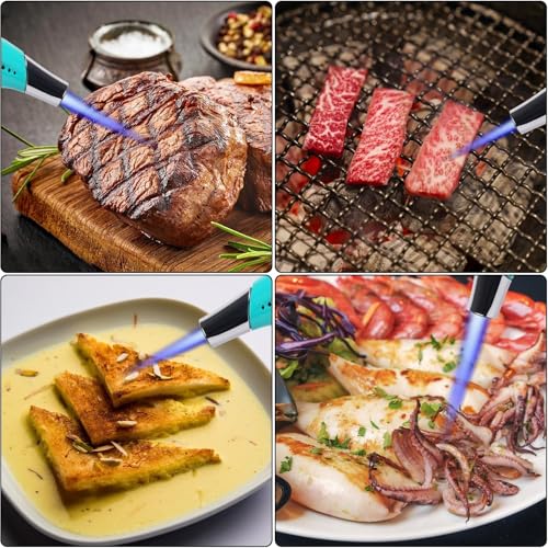 Image of TBTEEK Butane Torch T901, Kitchen Torch Cooking Torch with Safety Lock & Adjustable Flame for Cooking, BBQ, Baking, Brulee, Creme, DIY Soldering(Butane Not Included), Aqua