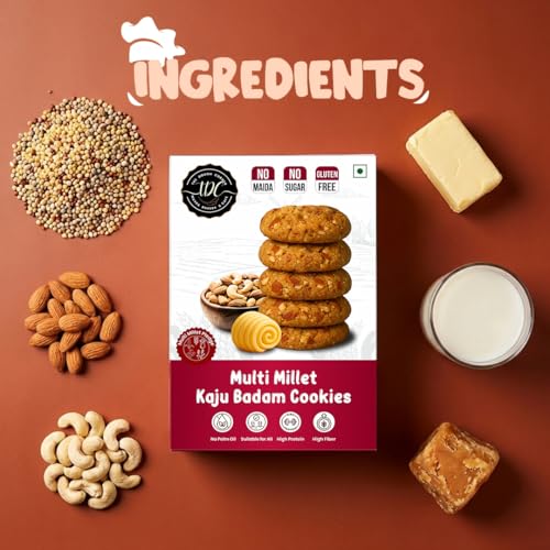 Image of THE DOUGH CORNER Healthy Multi Millet Kaju Badam Cookies | High Protein with Bajra, Jowar, Ragi, and Barley Flours | Naturally Sweetened with Jaggery | No Maida, No Sugar | Guilt-Free Snack for All Ages- pack of 2, 200Gm Each