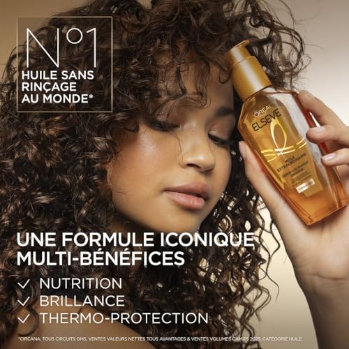 L'Oréal Paris - Elseve Huile Extraordinaire - Soin Sublimateur Universel Nourrissant Multi-Usages - Sans Rinçage - Enrichi en Huiles Rares de Marula & Camélia - Tous Types de Cheveux Secs - 100 ml
