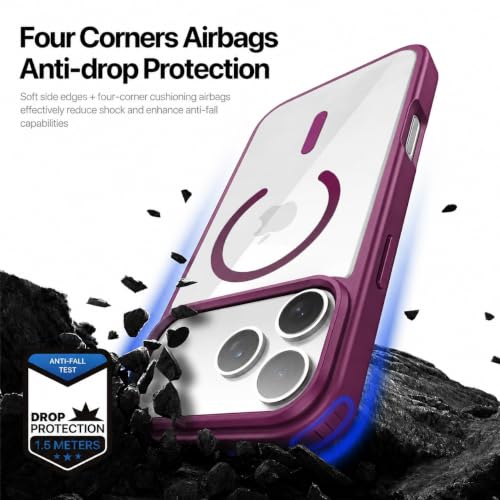 Image of DIZORO Compatible iPhone 17 Pro Case,(Compatible with MagSafe) Non Yellow Military-Grade Drop Protection & Hard PC Back Cover Slim Transparent Anti-Scratch Shockproof Phone Case - Wine