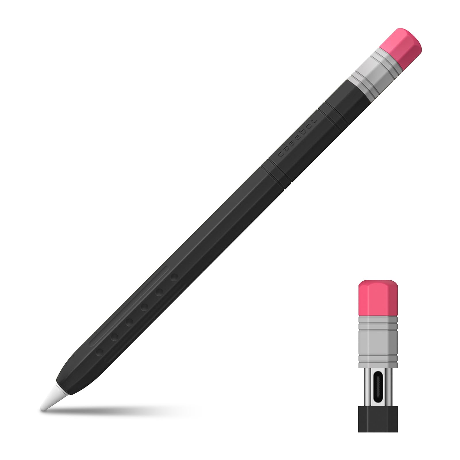 FINTIE Custodia in Silicone per Apple Pencil USB-C, Cover Protettiva Antiscivolo, Supporto Magnetico Nero
