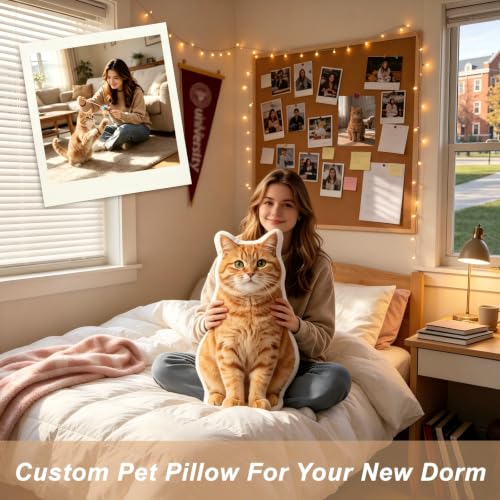 Image of Custom Pet Pillow with Picture, Personalized Photo Dog Cat Face Shaped Pillow, Customized Stuffed Animal Pictures Pillows Memorial Loss Sympathy Gifts