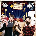 Movie Theme Party Decorations Supplies, Large Fabric Backdrop for Movie Night Birthday Party Event Awards Night Ceremony Photo Photography Booth Background, 72.8 x 43.3 Inch - Image 3