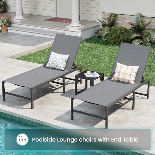 Image of Amopatio Outdoor Lounge Chairs Poolside Chaise Lounge for Patio | Weather Resistant Rust Free Frame Breathable Textilene 5-Position Adjustable Backrest 400 LBS Capacity