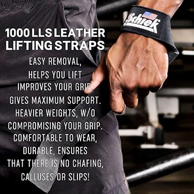 Schiek Sports Model 1000LLS Leather Weight Lifting Straps