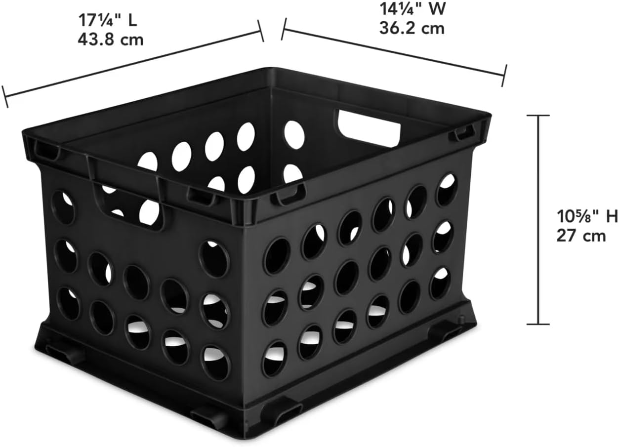 6 Pack Black Plastic File Crate, Stackable Storage Bin Fits Letter & Legal Size Hanging Files, Portable Organizer with Handles for Office, Home, Dorm, Garage, 17.25" x 14.25" x 10.75"