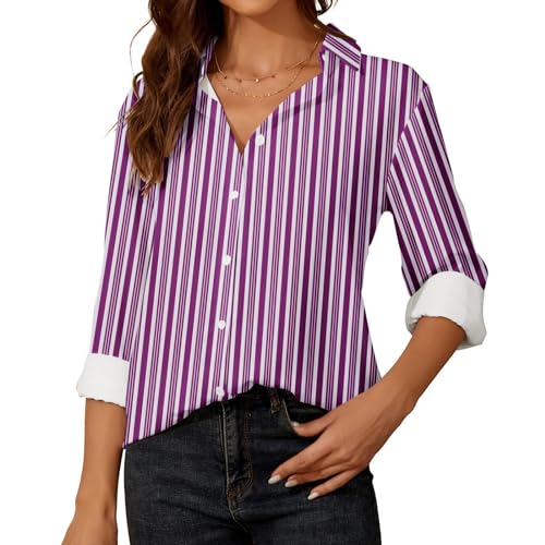 Striped Shirt Women Long Sleeve Summer Fall Blouse Purple — view 2