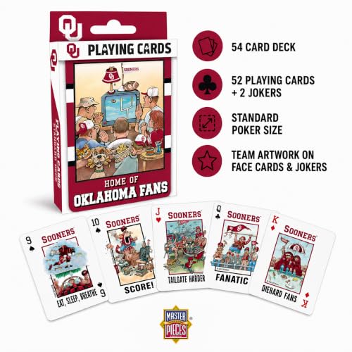 Image of Masterpieces NCAA Oklahoma Sooners Playing Cards Deck - Officially Licensed, 54 Cards - Ages 4+