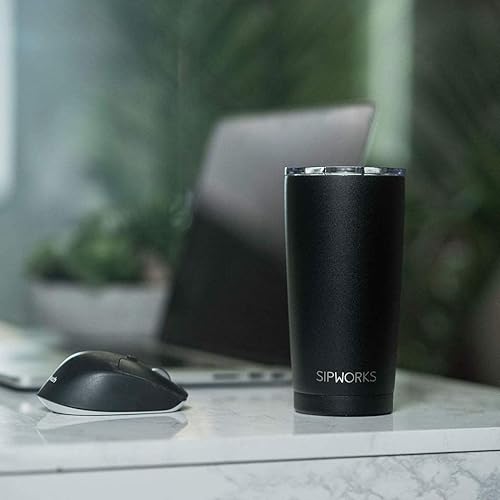 Miniatura 4 de Taza de café de acero inoxidable Sipworks doble pared aislada al vacío a prueba de derrames, taza de café de metal con tapa, 20 onzas, juego de 2,