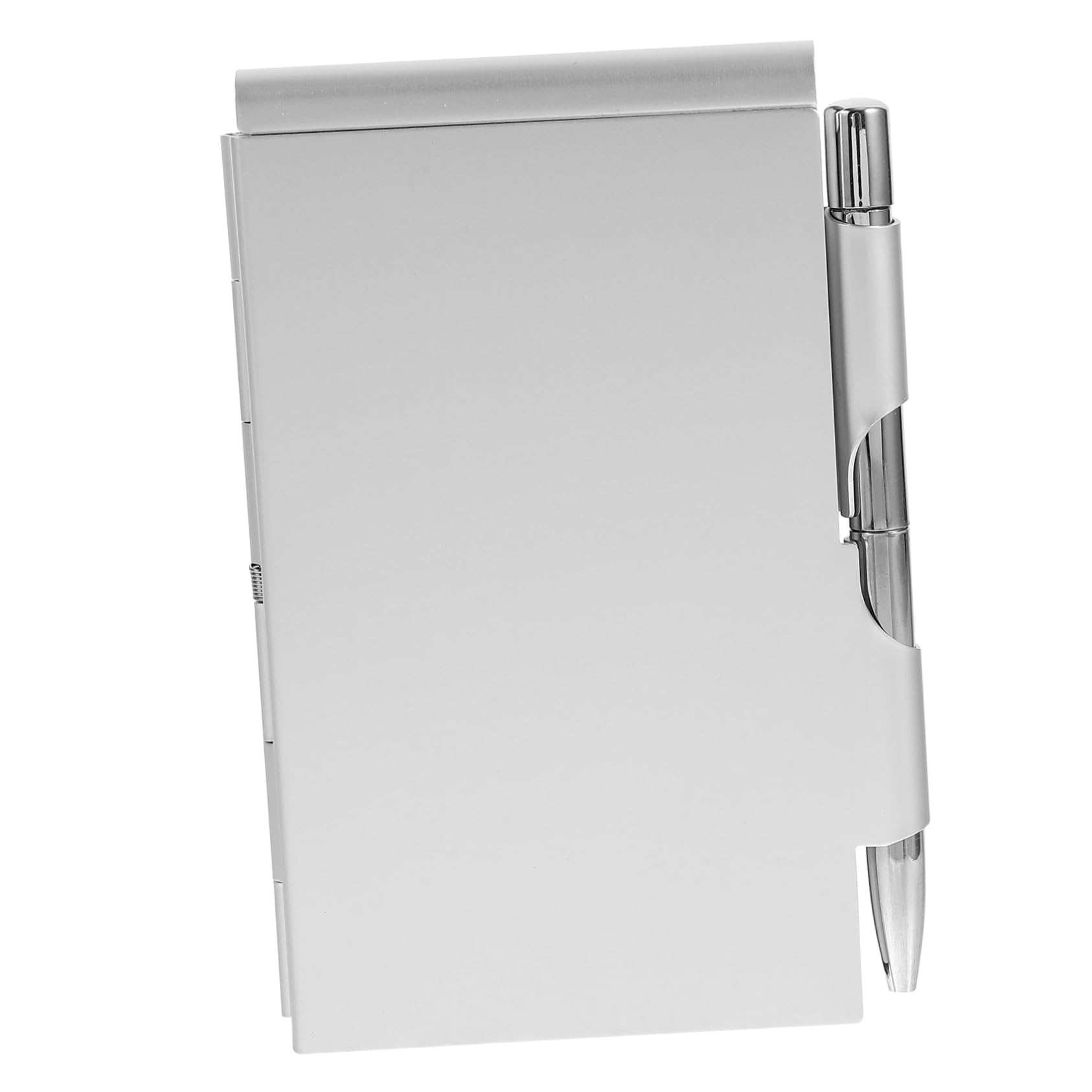 STOBOK Pocket Notebook with Pen Holder Mini Metal Notepad Tearable Pages Compact Aluminum Alloy Case for Office School Writing