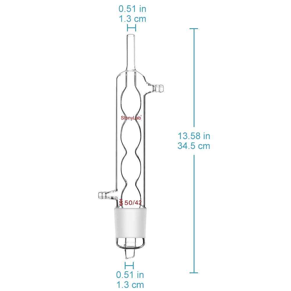 stonylab Reflujo Condensador Allihn para Extractor Soxhlet, Vidrio Borosilicato Condensador Allihn con Junta 50/42 500 mm de Longitud de Chaqueta Vidrio Condensador Laboratorio
