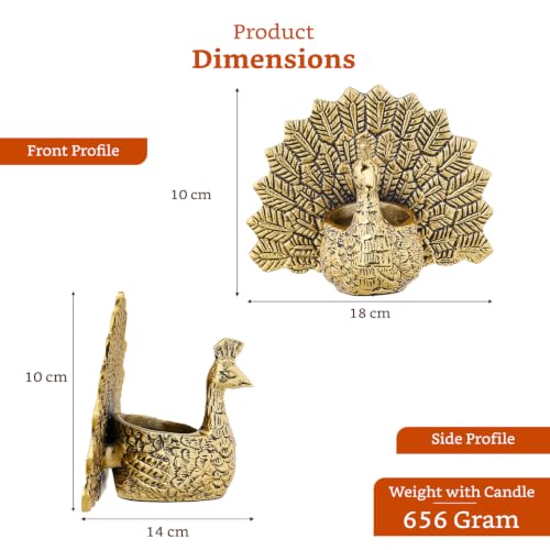 Image of Amazon Brand - Solimo Metal Gold Dancing Peacock with Scented Glass Votive Candle | Decorative Showpiece for Home & Puja | Table Decor | Diwali Gift & Festive Decoration (18.5 cm)