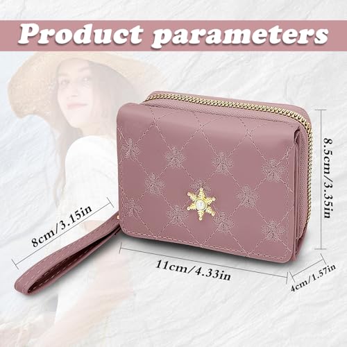 Wallets for Women, Flower Print Triple-fold Leather Card Wallets Ladies Small Wallet with Zipper Coin Pockets (Purple)2