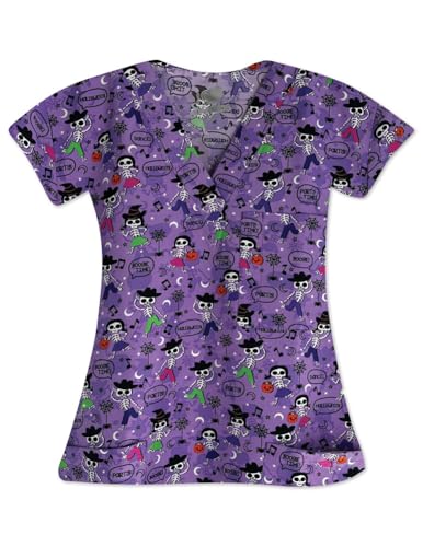 I Love Scrubs Halloween Scrub Top for Women V-Neck Sizes XS-3XL (US Alpha Large Regular Regular BOOGIE TIME)