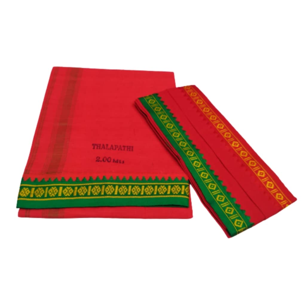 truevelli 100% Cotton Red Colour Dhoti 2.00 Mts Apx + Angavastrsm Towel Set-picture-50