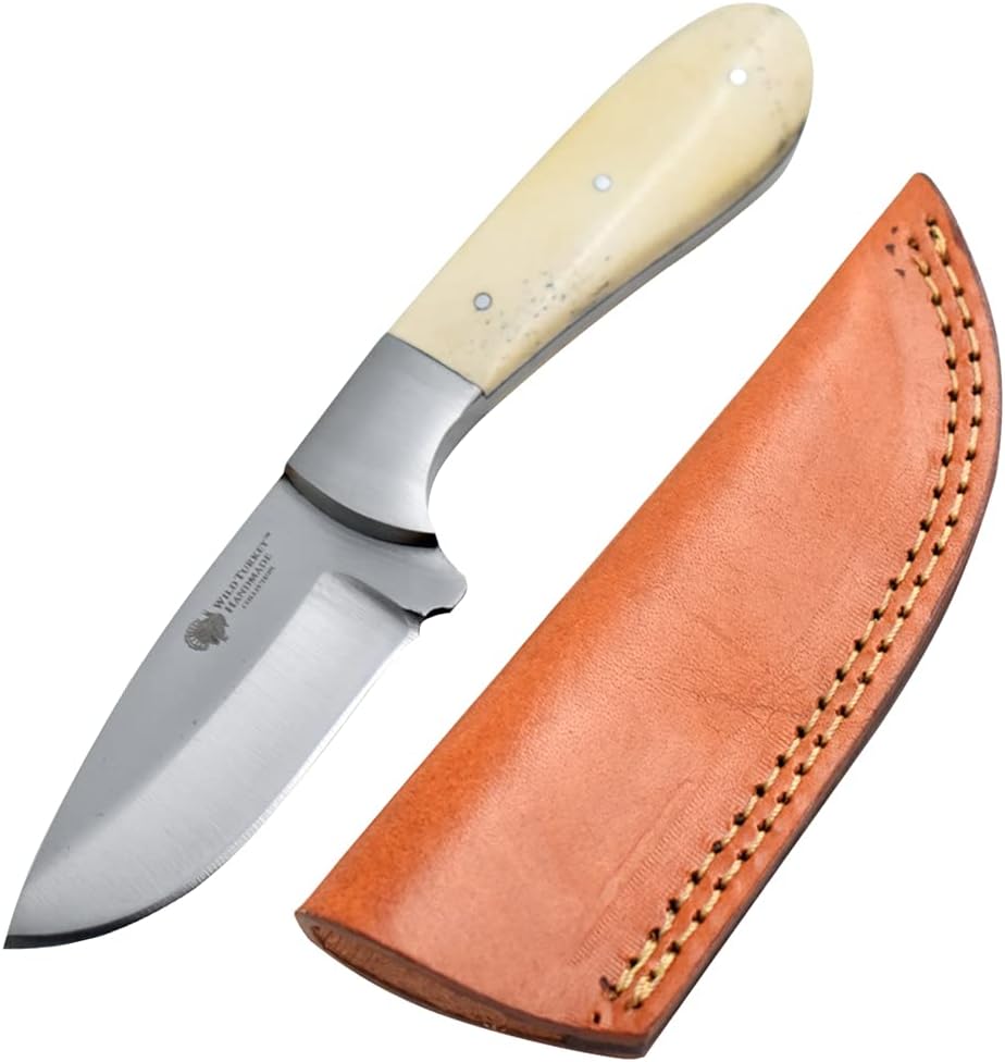 Wild Turkey Handmade Collection Heavy Duty Hunting Knife | Stainless Steel Blade | Genuine Leather Sheath Included (Bone # 3)