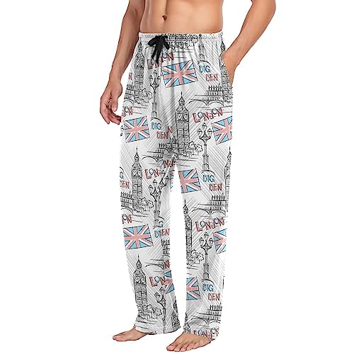 Men's Pajama Pants Super Soft London, England Sleep Lounge Pants Pjs Bottoms with Pockets3