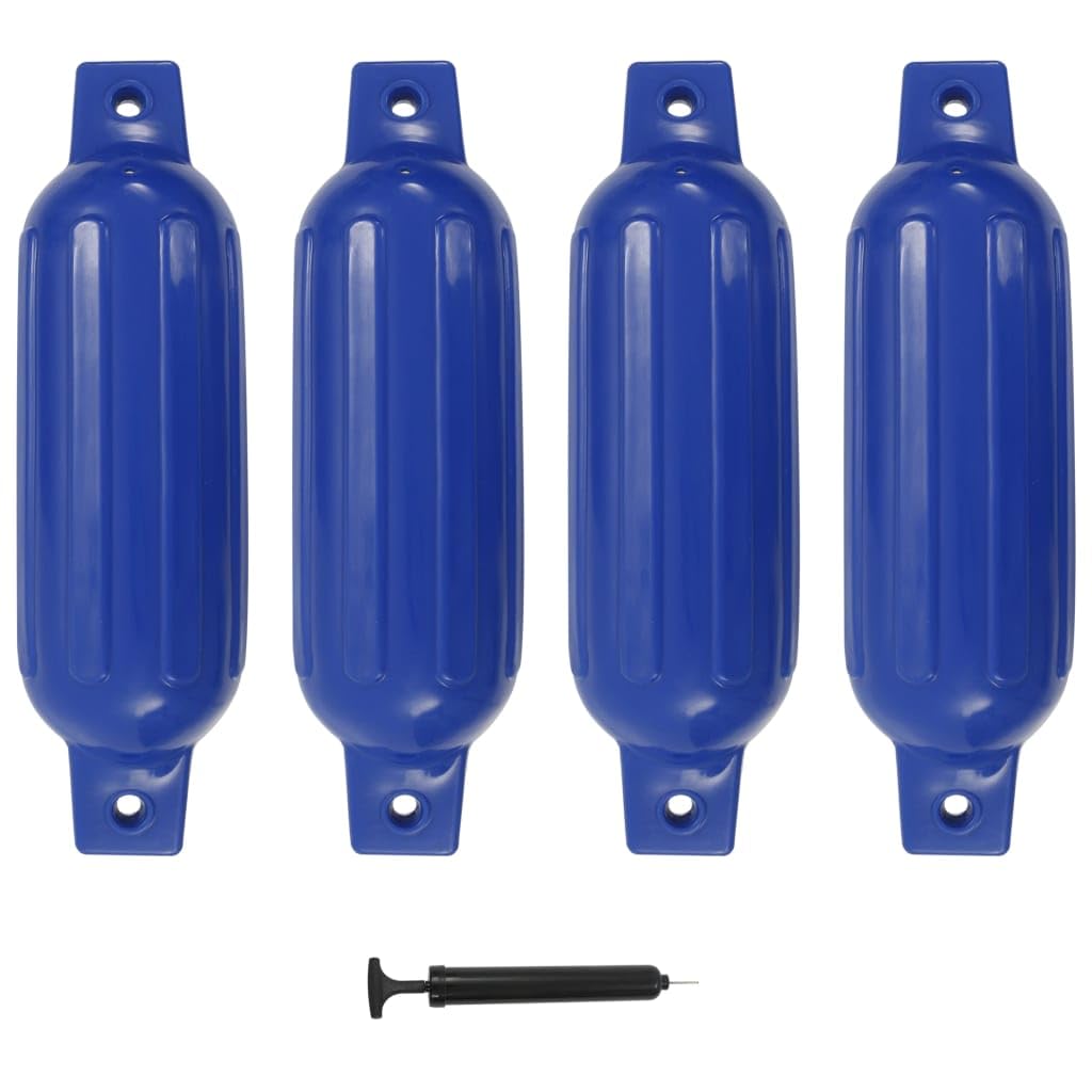 Aufblasbare Bootsfender 4 STK. Blau 41 x 11,5 cm PVC mit Ösen, inklusive Pumpe, glänzendes Design für maximalen Schutz an Klampen oder Schienen