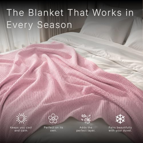 Image of GOTS Certified 90 inchX90 inch Queen 100% Organic Cotton Waffle Blanket-Light Rose | Premium Waffle Blankets & Throws for Bed, Throw Blanket for Couch, Modern & Cozy Blanket, All Season, Comfy and Soft Blankets