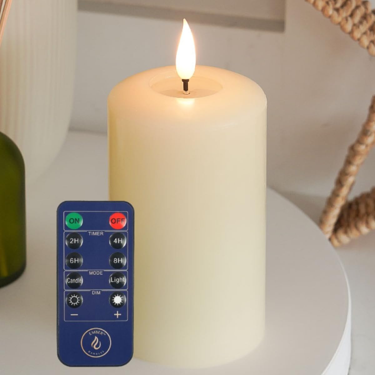 Ember Candles™ 12.5cm Signature Ivory LED Flickering Battery Candle, with Remote & Timer, 100% Real Wax, Ultra-Realistic, Flameless, Hand-Poured Design Mood Lighting for Home, Parties, Events