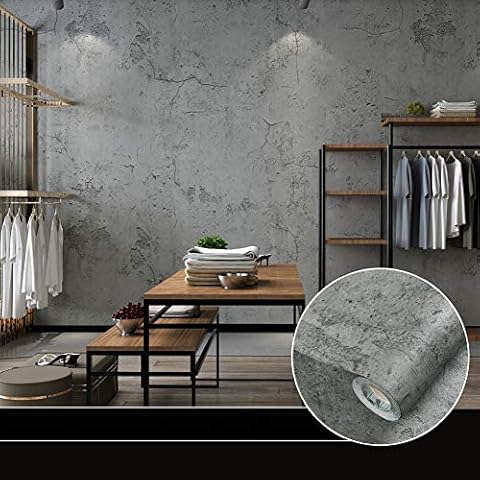 PVC Waterproof self-Adhesive Wallpaper, Industrial Look, 10 x 0.6 m, Retro Style, Wall Sticker roll for Bedroom, Living Room, Kitchen, Bathroom, Grey Cover
