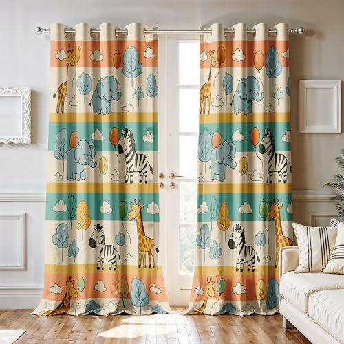 Image of Ultimate Trends Light Filtering Kids Curtain | Fairy, Dragon Castle, Safari & Jungle Animal Prints | for Kids Room Doors and Window | 5 FEET Pack of 2 |Desert Sunrise