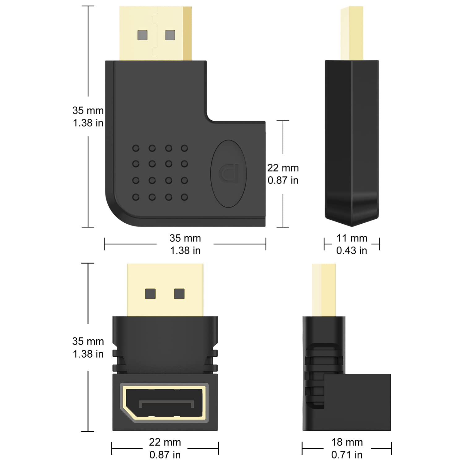 J&D 4-Pack Adattatore Displayport Angolato, Maschio A Femmina 90