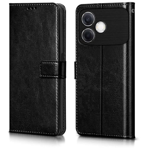 Image of WOW IMAGINE Shock Proof Flip Cover Back Case Cover for Oppo F33 Pro 5G (Flexible | Leather Finish | Card Pockets Wallet & Stand | Black)