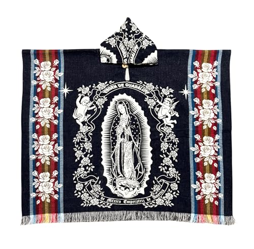 Our Lady of Guadalupe Virgin Mary Navy Blue Alpaca Wool Poncho Cape Shawl Blanket Virgen de Guadalupe Poncho Zarape Gaban Azul Unisex Indigenous Handmade Christian Catholic Gift2