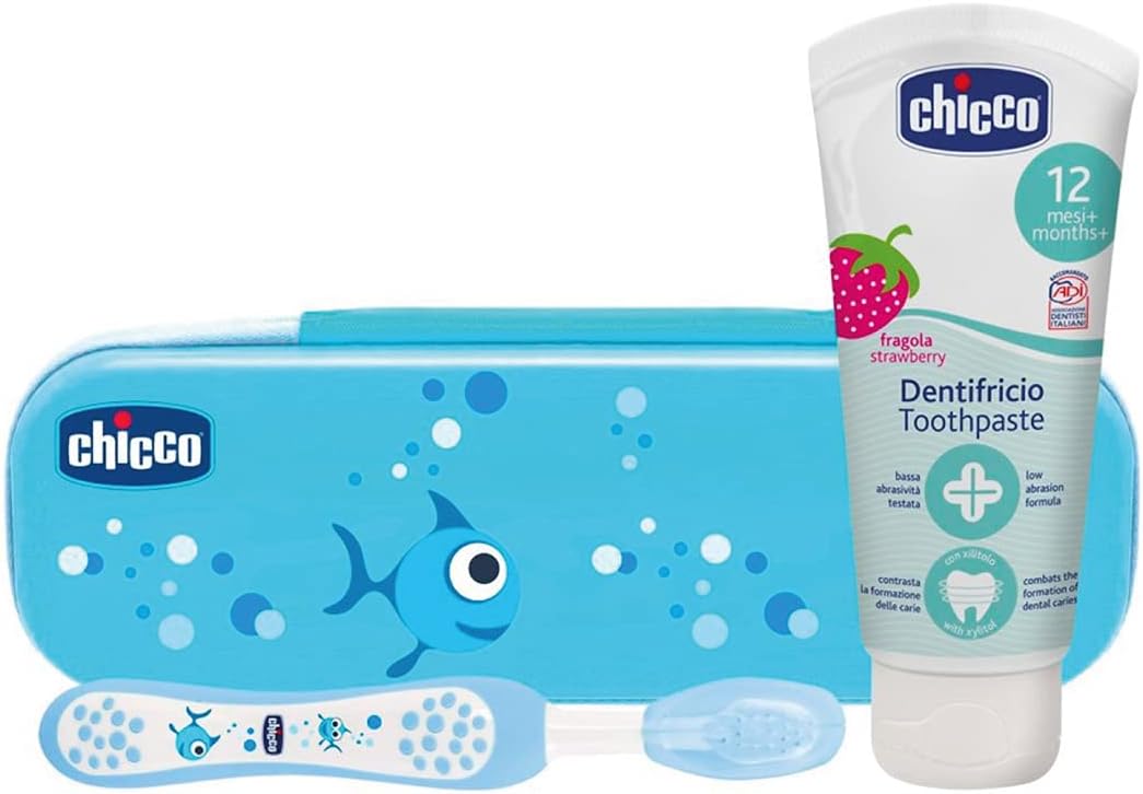 Chicco 00006959200000 - Kit de utensilios para limpieza dental infantil, color azul